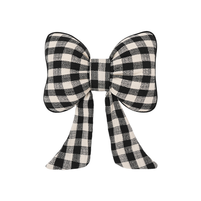 리본 리본 머리받침 [체크무늬 블랙]