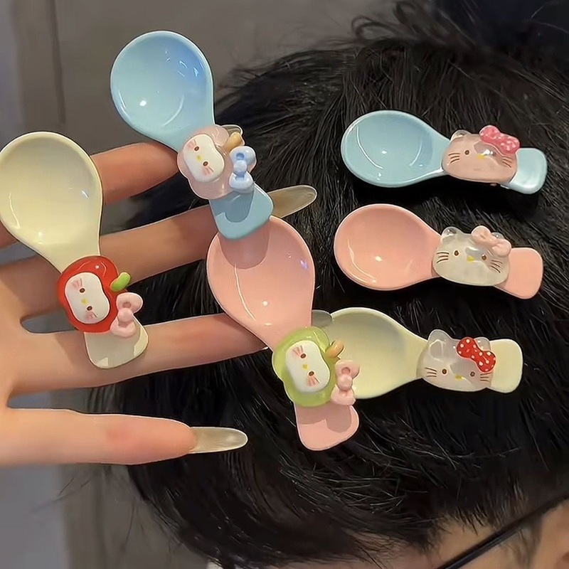 Cat Bibimbap Sweet Ins Style Girl Cute Duckbill Clip Artificial Spoon Fun Hairpin Hot Style