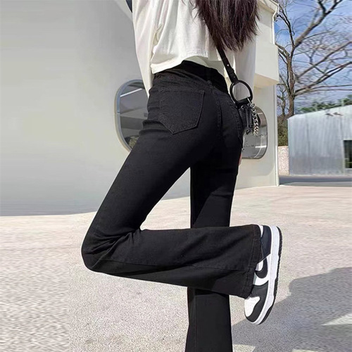 Black Micro-Angle Women's Jeans 2024 Summer New Pear-Shaped Petite Heel Pants High-Waisted Slimming Bell Bottom Pants