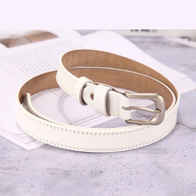 New Cross-Border Style Women's Simple Pin Buckle Leather Belt, Thin Waist Belt, Genuine Leather Decorative Belt, Can Be Printed with Logo
