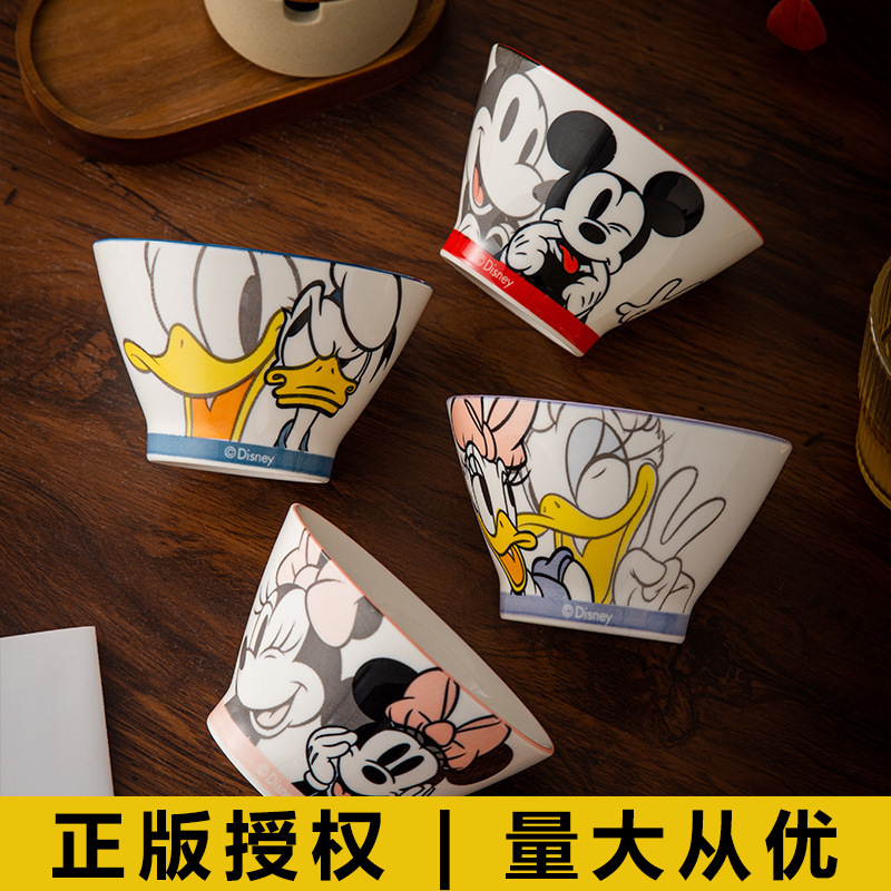 Mickey and Minnie Ceramic Rice Bowls Set for Home Use, Trendy Creative Gift for Opening Events, High Aesthetic Value Dinnerware