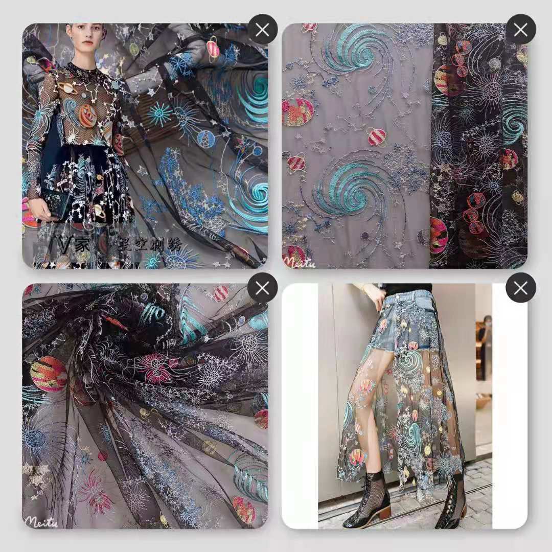 新品现货供应~好品质45A网纱地球星空定位刺绣 配色多 特色款面料