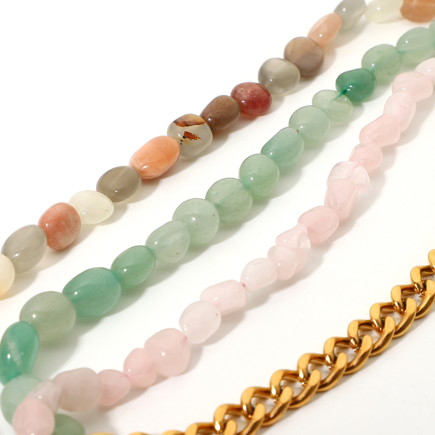 Wholesale Jewelry Green Natural Stone Beaded Splicing Chain Stainless Steel Necklace Nihaojewelry display picture 2