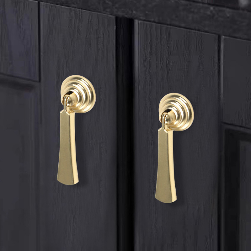 New Chinese Style Gold-Plated Wire Cabinet and Wardrobe Doors, Nordic Light Luxury, Copper-Imitation Single-Hole Pull Ring Furniture Drawer Round Handle