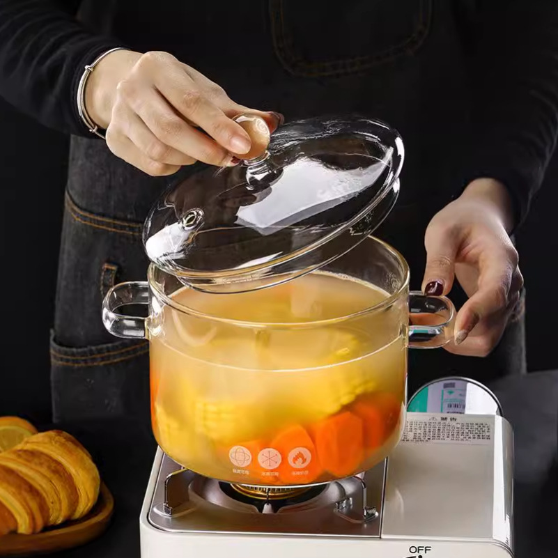 Pot de vidrio simple, alto boro resistente al calor, vidrio grueso, olla de fuego abierto, olla de vidrio con tapa, olla de vino caliente para hacer café, olla de vidrio