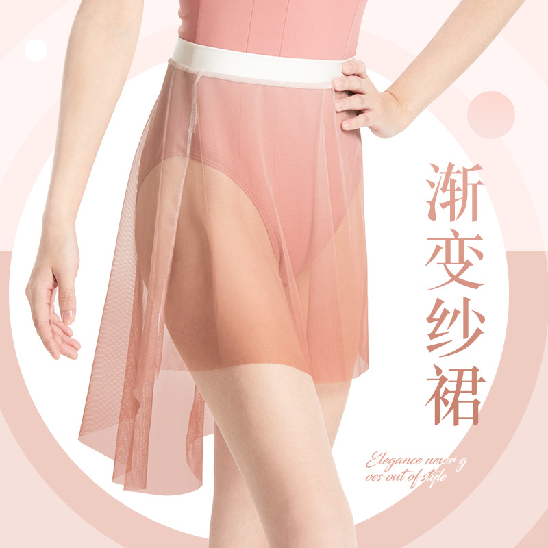 Adult Dance Skirt For Women,Gradient Irregular Skirt,Elastic Waist Skirt,Ballet Performance Practice Mesh Skirt