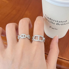 小眾設計感鑲鑽鋯石豬鼻戒指女時尚個性網紅輕奢高級感開口指環女