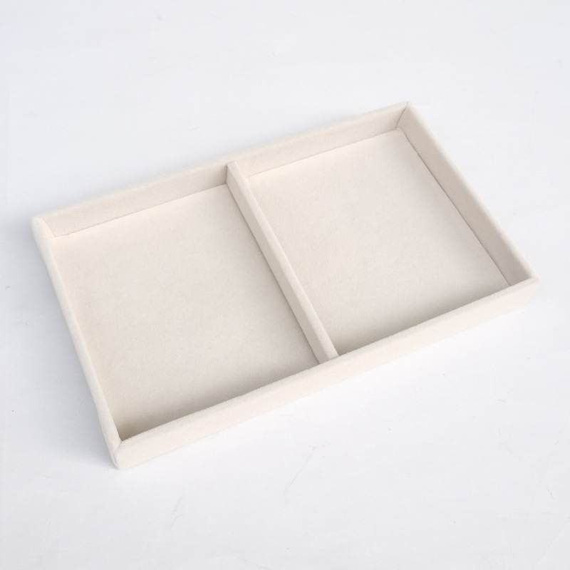 Beige caja de la joyería anillo de franela pendientes placa vacía joyería display rack joyería caja de almacenamiento bandeja al por mayor
