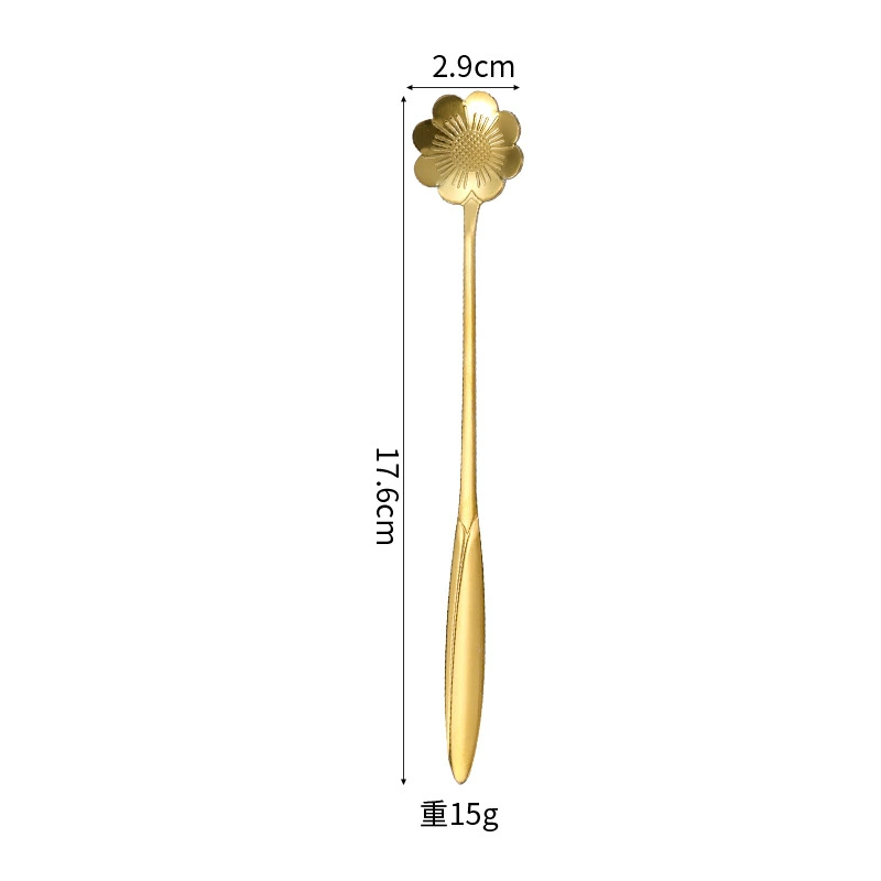Stainless Steel Cherry Blossom Dessert Spoon, 12/15/17 cm, Silver or Gold, Floral Handle