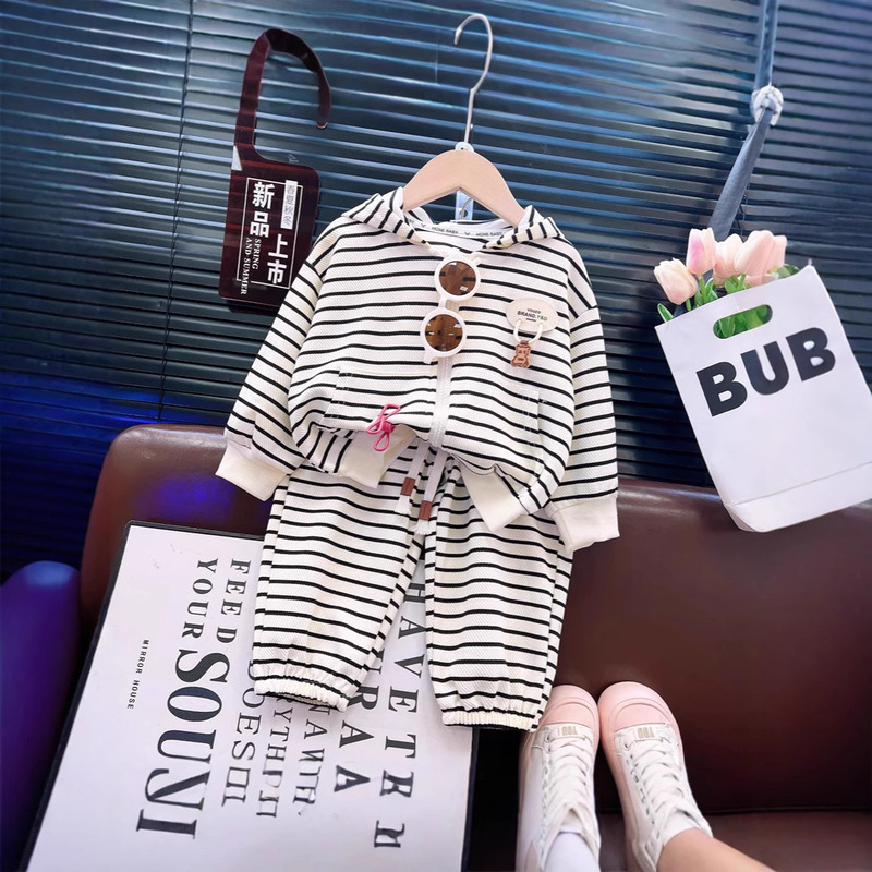 Children's Coat suit Children's Wear Cyber Popular Casual Hooded Fashionable Little Boys and Girls Autumn Striped Fashion Stylish