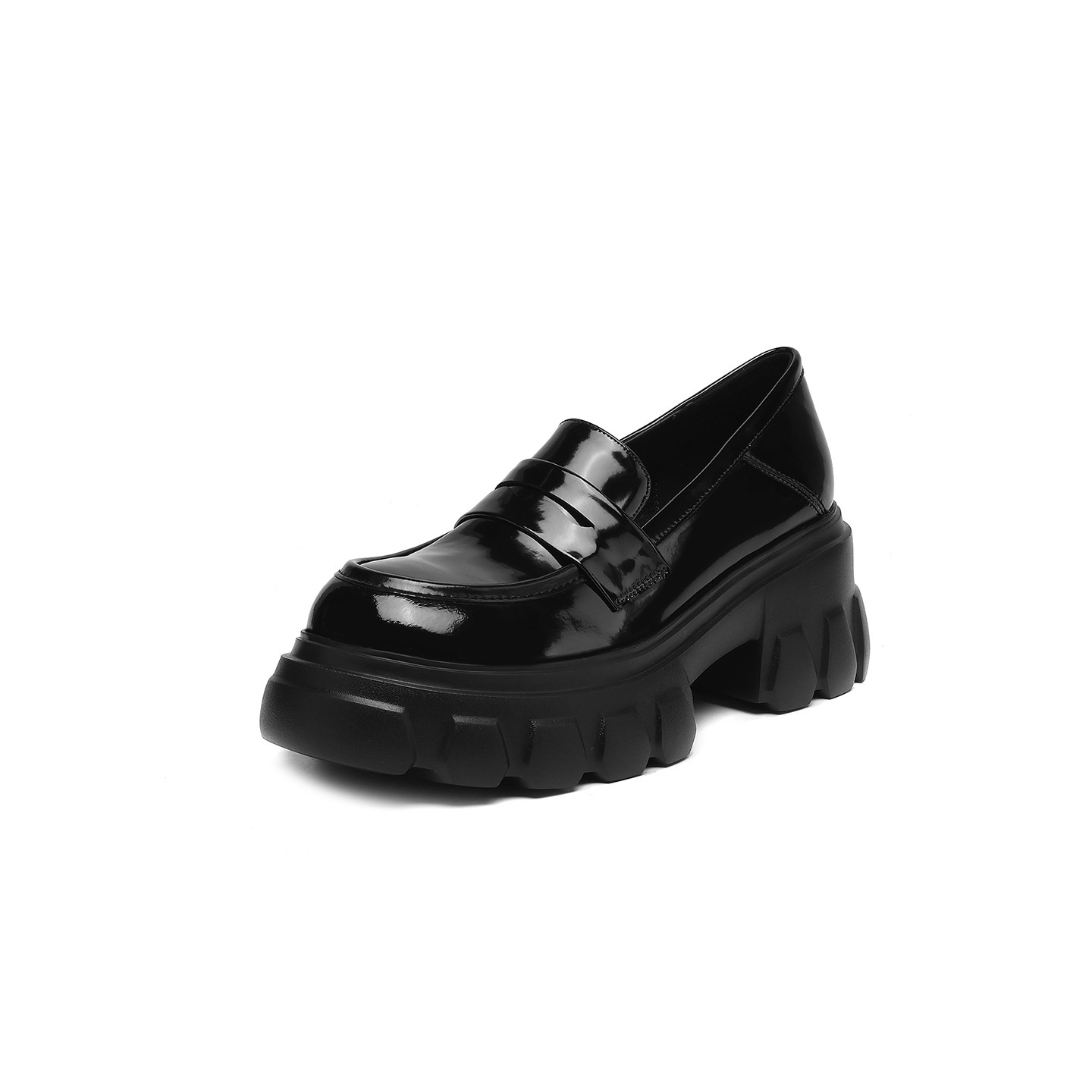 Giày loafer nữ đế xuồng cao gót phong cách Anh quốc cổ điển — đen