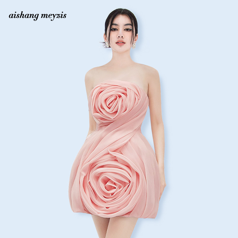 小众设计感高定小礼服2024年新款名媛气质立体花朵优雅气质连衣裙