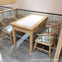 实木长方形餐桌饭店餐厅酒店简约中式铁艺桌椅组合大理石方桌商用
