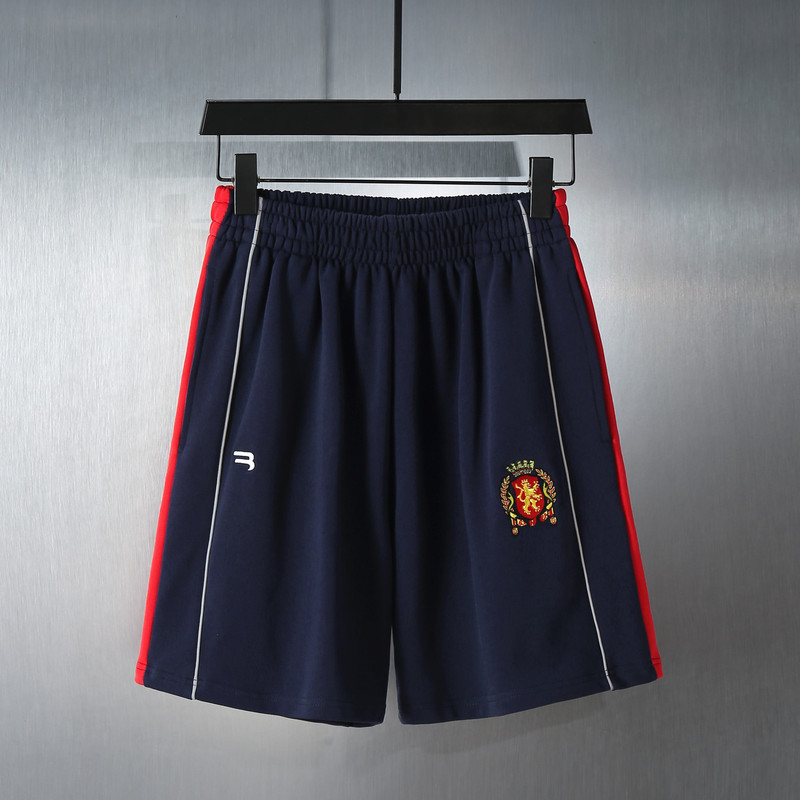 In-Stock Designer Collaboration Red Carpet Show Manchester United Lion Logo Black and Red Patchwork Sweatpants Knit Pants Sports Shorts
