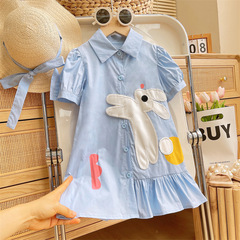 Girls' dress summer new Korean style fashionable girls' shirt skirt little girl cute bunny short-sleeved dress