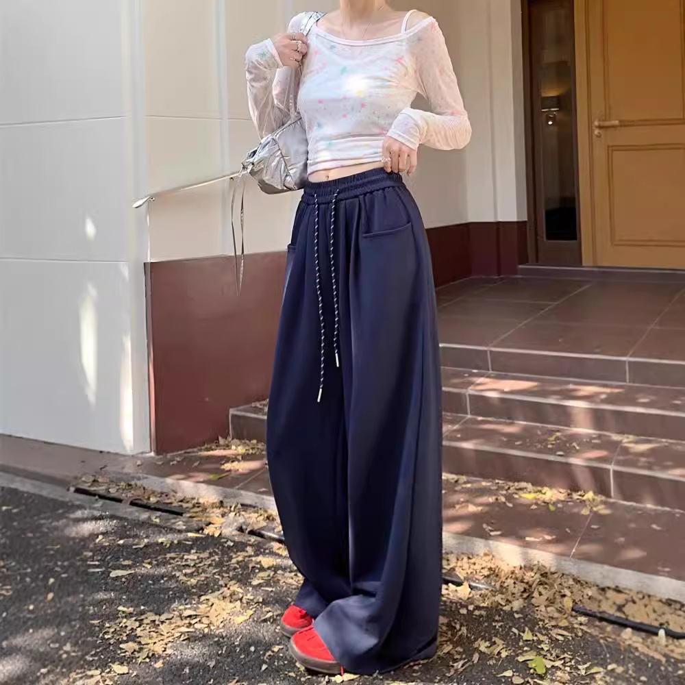 蔓蜜朵~2024新款慵懒风阔腿裤女春秋高腰垂感直筒休闲拖地长裤子