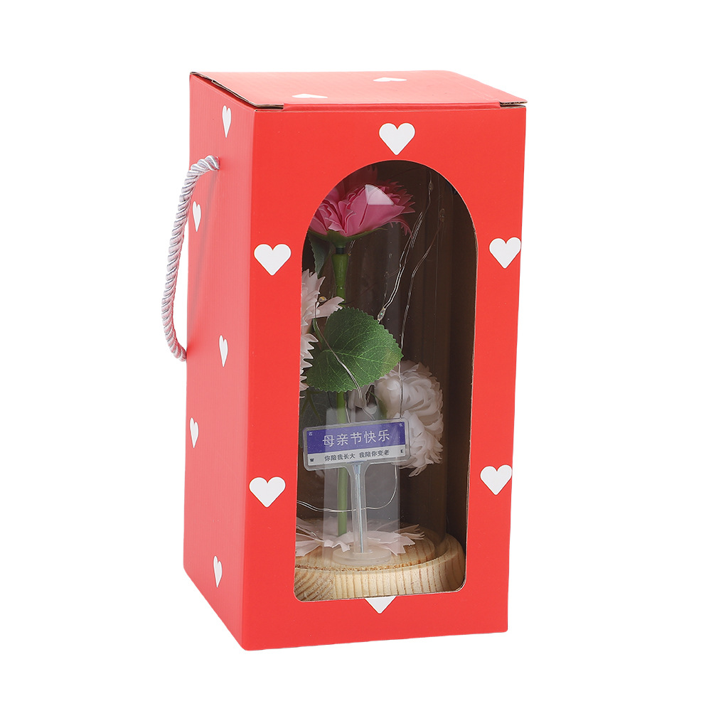 Fábrica al por mayor Flor eterna Cubierta de vidrio Clavel Caja de regalo Flor simulada Decoración de escritorio Día de la madre Regalo para mamá