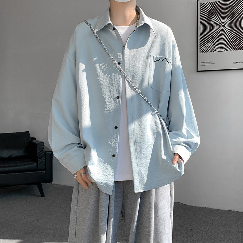 Ice Silk Long-Sleeved Shirt Men's Spring 2025 New Fashion Brand High-End Shirt Youth Loose Versatile Top