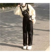 韩版黑色盐系牛仔背带裤女秋冬新款减龄宽松百搭小个子阔腿连体裤