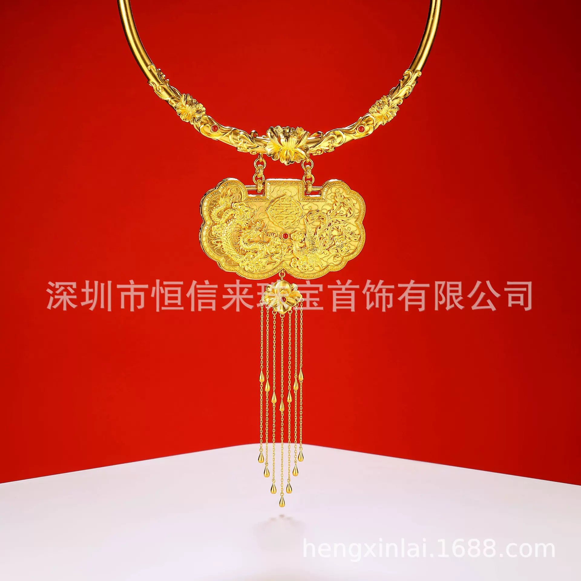 中国婚庆古法项链项圈制造足金999项链加工结婚婚庆黄金珠宝定制