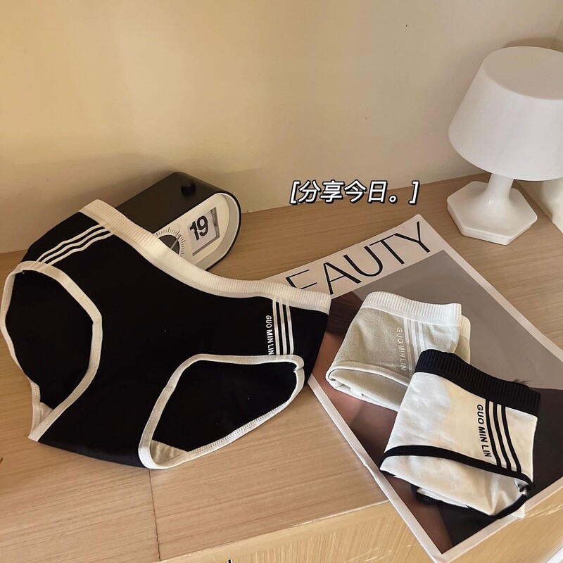 Sports mid-waist cotton underwear women's breathable antibacterial cotton simple striped hip-wrapped student girl underwear comfortable