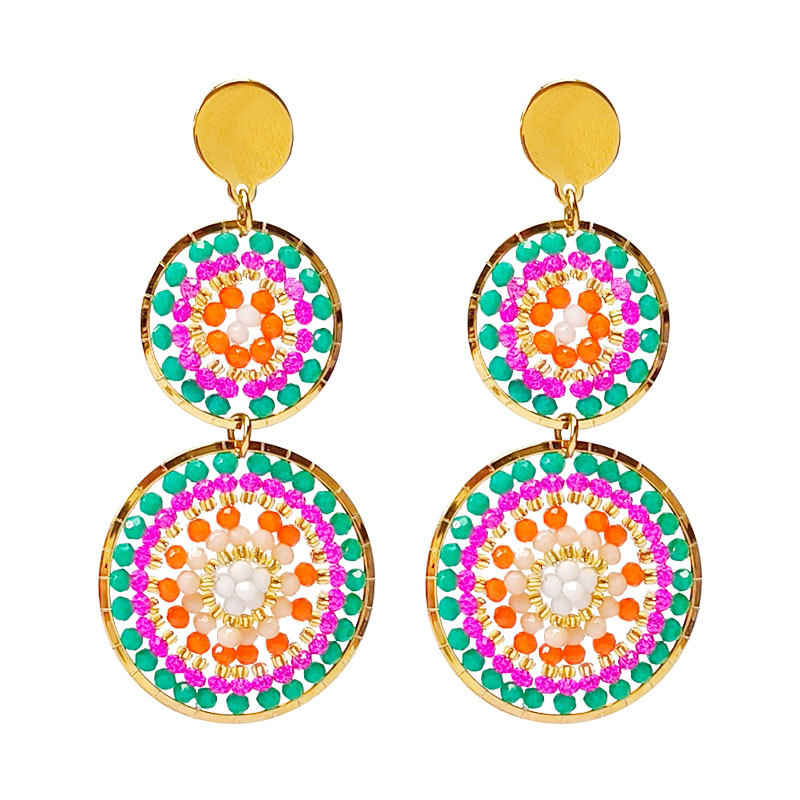 Glass, Seed Bead Material Geometric Pattern 1 Pair Bohemian Geometric Glass Seed Bead Drop Earrings