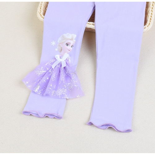 Princess Elsa girls' leggings 2024 Korean version children's pure cotton baby trousers summer thin outer wear trousers trendy