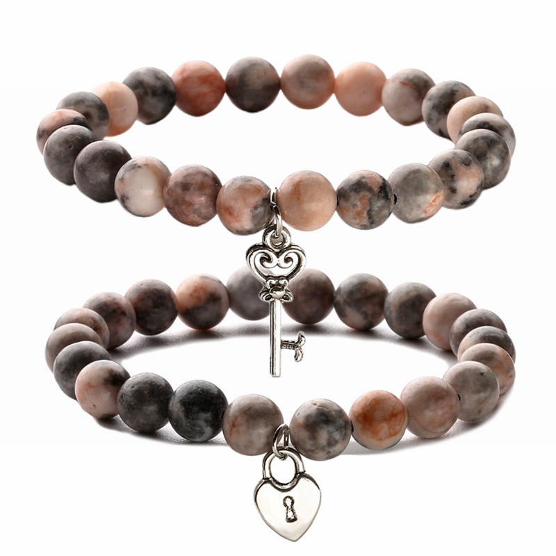 Cruz-frontera europea y americana joyería natural piedra Rosa cebra pulsera de cuentas al por mayor amor cerradura clave pareja pulsera