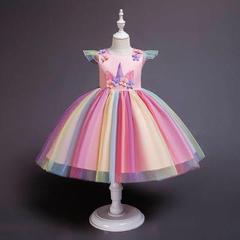 Hot-selling Girls' Dress from Overseas: European & American Style Mesh Gown, Princess-Like Spring Puffy Skirt, Gradient Rainbow Design
