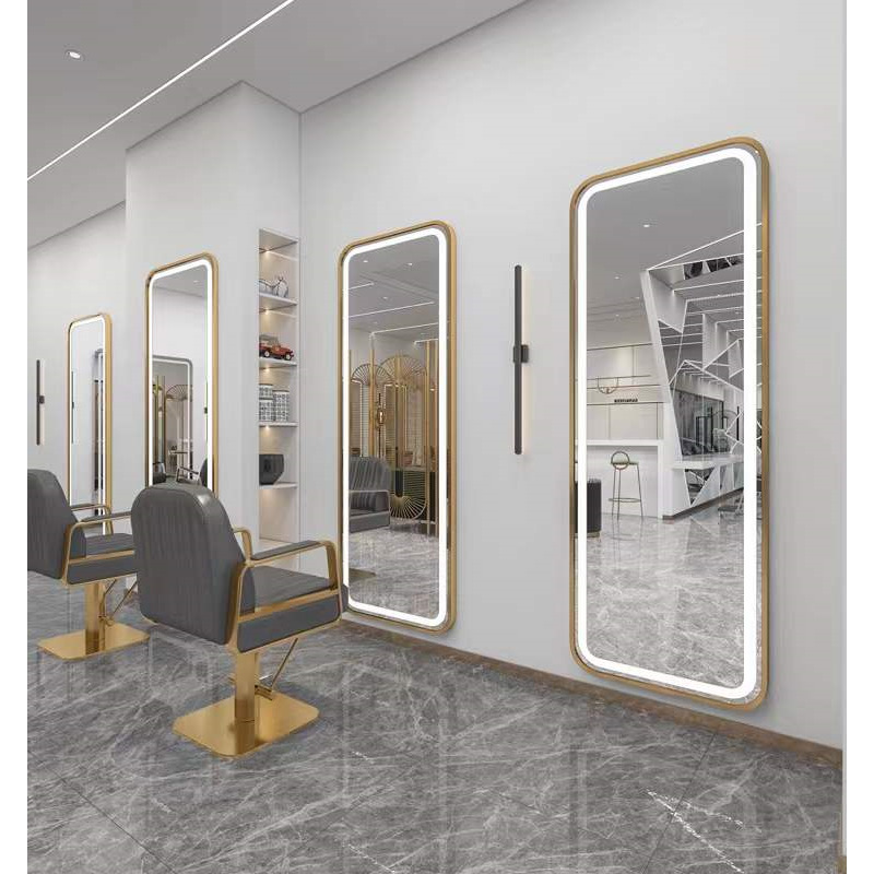 Barbería en línea tabla de espejo salón especial tipo pared simple barbería espejo de piso LED tabla de espejo de escaldado control táctil