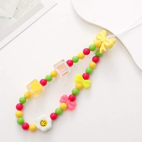 New bow mobile phone chain diy candy beads mobile phone case pendant pendant short anti-fall and anti-lost wrist strap