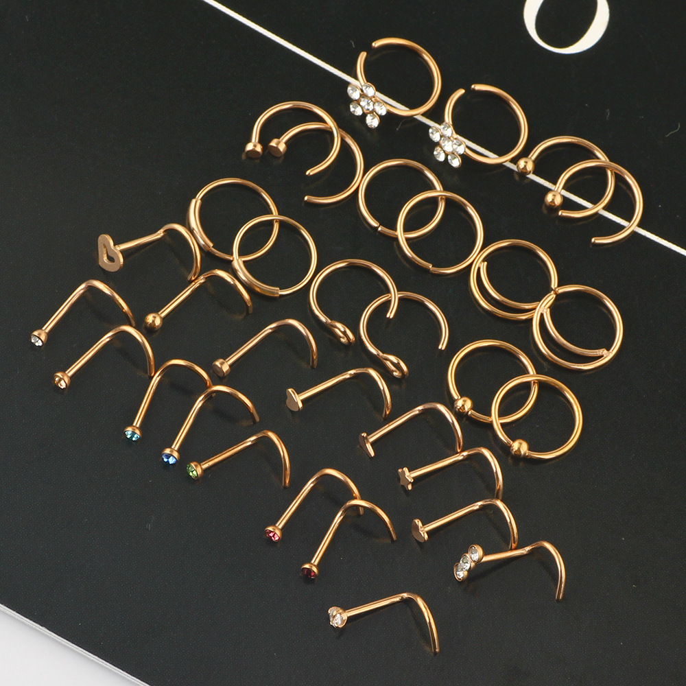 Amazon New Combination Nose Nail Nose Ring Set Stainless Steel Geometric Body Piercing Jewelry detail image 8