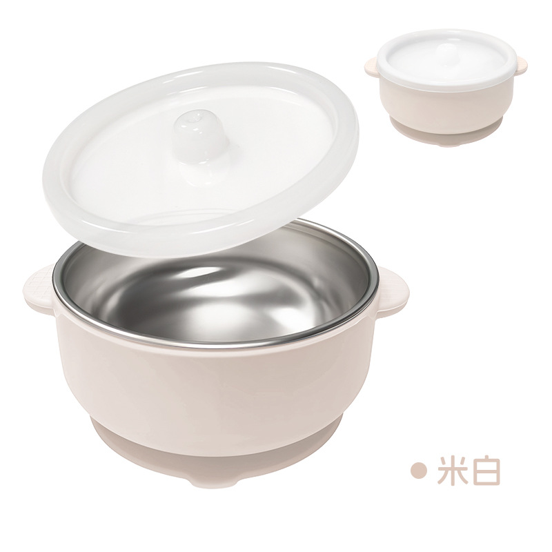 Cuenco de acero inoxidable Amazon 304 con tapa antipolvo Cuenco de silicona para niños con ventosa
