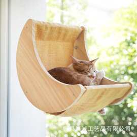 跨境木质悬挂式四季通用猫窝家用飘窗窗户吸盘月亮形猫咪秋千吊床