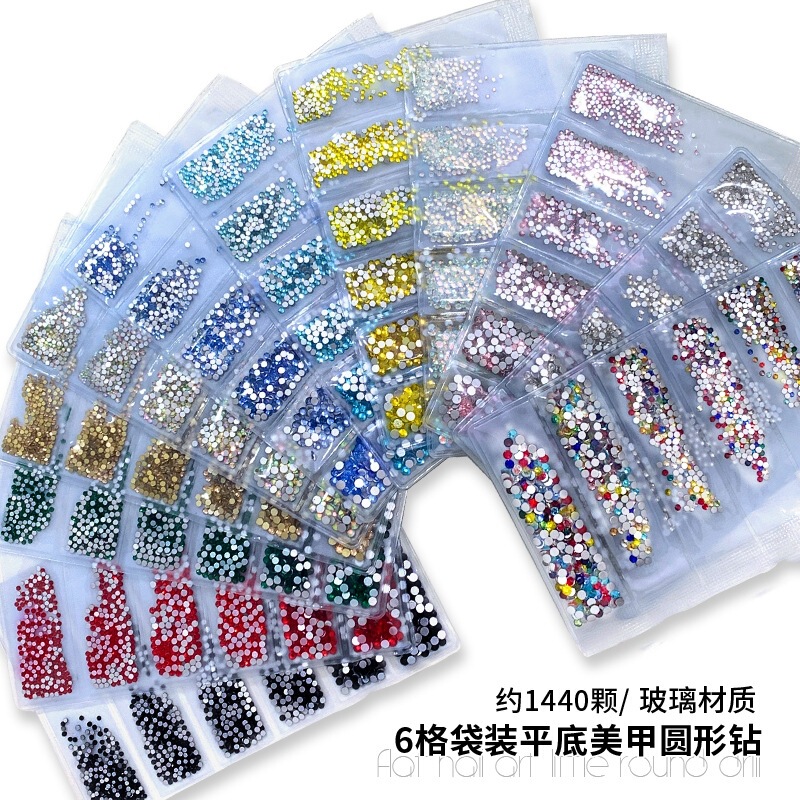 6 Pocket Flat Round Diamond White Color Nail Diamond Crystal Glass DIy Cross Border Christmas Nail Jewelry Wholesale