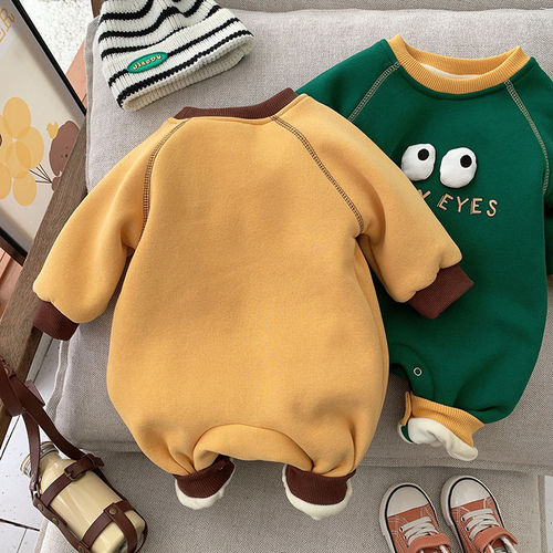 Baby velvet jumpsuit autumn and winter  new male and female baby Korean version contrasting color warm romper 0027A011
