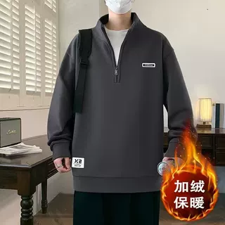 外贸秋冬款男士奥粒绒卫衣时尚潮流半拉链立领打底衫新款保暖上衣