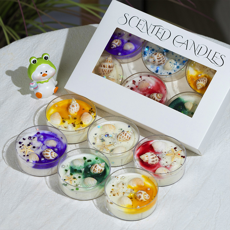 Conchas de cera de banana concha de color cera de soja cera de flores secas 6 tazas de vela caja de regalo