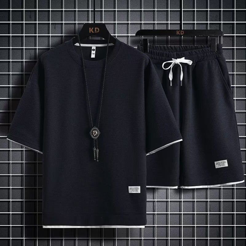 Fabricante de la fuente de traje casual Waffle para hombres de verano camiseta de manga corta de hielo con ropa de moda universal