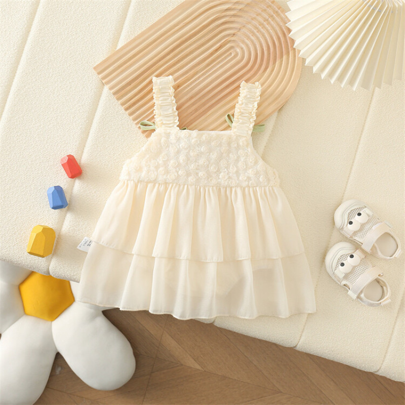 Vestido dulce de verano para bebé, vestido de princesa para bebé, falda de tirantes de verano súper linda, falda de chaleco linda de estilo occidental