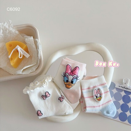 Duku Children's Socks Autumn and Winter New Cartoon Anime Minnie Mickey Cloth Label Cute Korean Style Mid-Calf Socks Wholesale