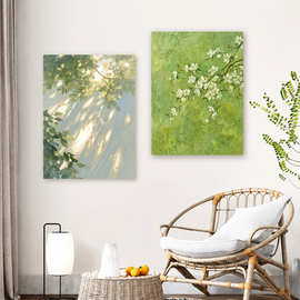 植物治愈艺术客厅装饰画油画光影风景小众高级卧室玄关摆挂画批发