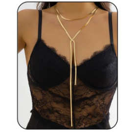 欧美新款铜质女士长款金色项链镀金扭纹蛇链Y型项链时尚饰品