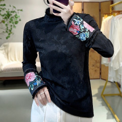 新中国式ジャカードの底のシャツの深センの南油の高級の婦人服の秋冬の長袖の刺繍は底の小さいシャツの弾力の上着を打ちます。