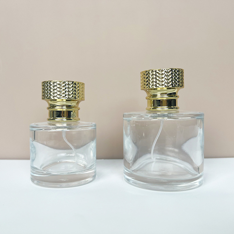 现货B209-50ml100ml扁圆透明玻璃香水瓶化妆品分装瓶按压喷雾空瓶