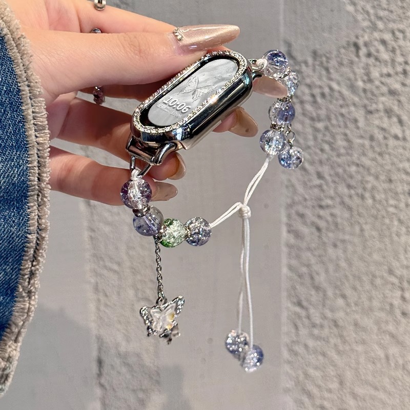 Suitable for Xiaomi Mi Band 10 Watch Strap 9 Butterfly Beaded Wristband 8 Women's Niche High-End Fashion Summer Light Luxury Style