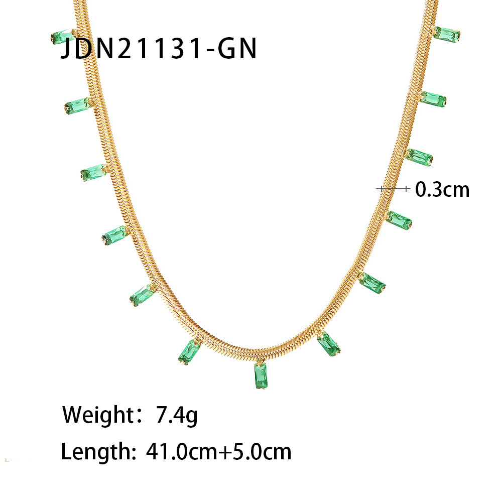 Fashion Square Stainless Steel Gold Plated Zircon Bracelets Necklace