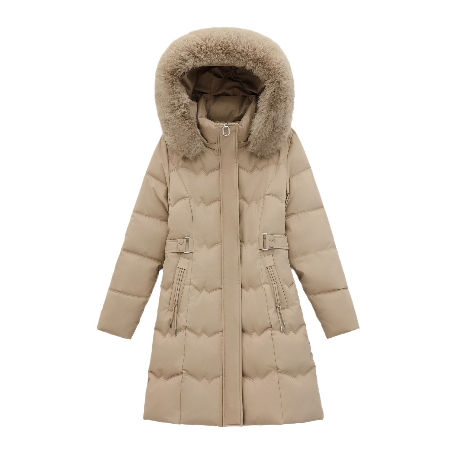Women's Clothing Large Fur Collar New Cotton Jacket Winter Coat Mid Length Hooded Cotton Jacket Waist Rope Slim Thickened Cotton Jacket_voghion.com