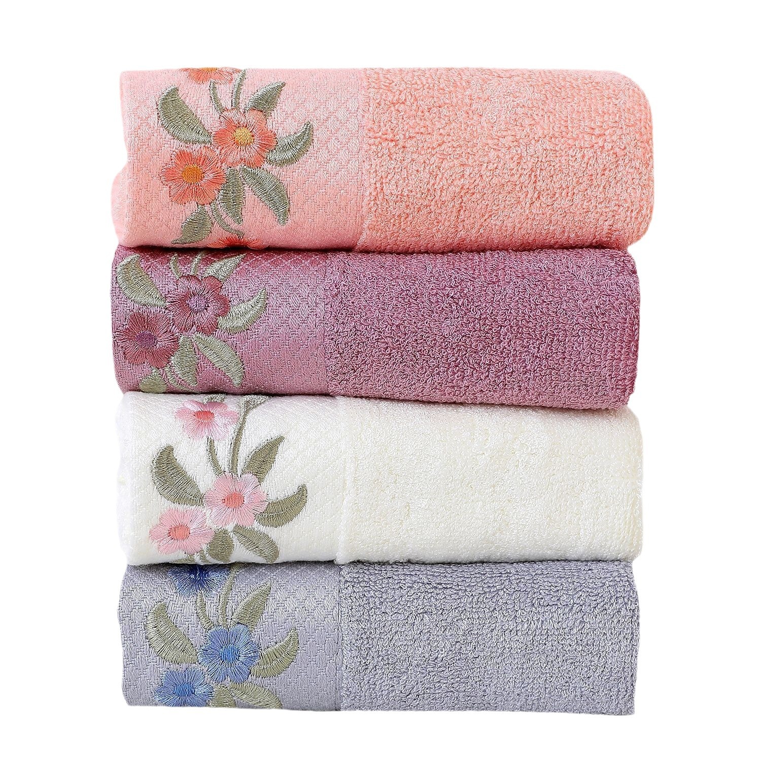 Thickened Embroidered Absorbent Bamboo Fiber With Peony Pattern, Adult Face Wash Towel, Wholesale Gift Towel_voghion.com