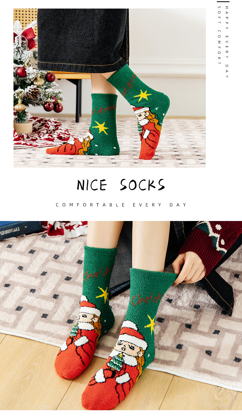 Women's Fashion Christmas Tree Santa Claus Coral Fleece Crew Socks 1 Set display picture 2